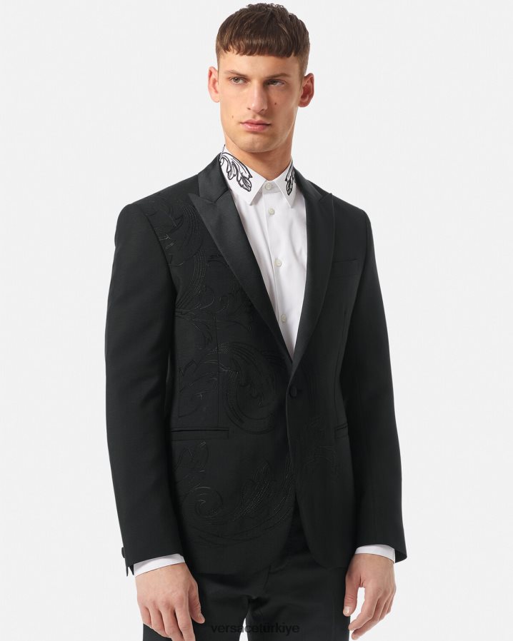 Versace barok işlemeli resmi blazer erkekler siyah Giyim B0HHR81262