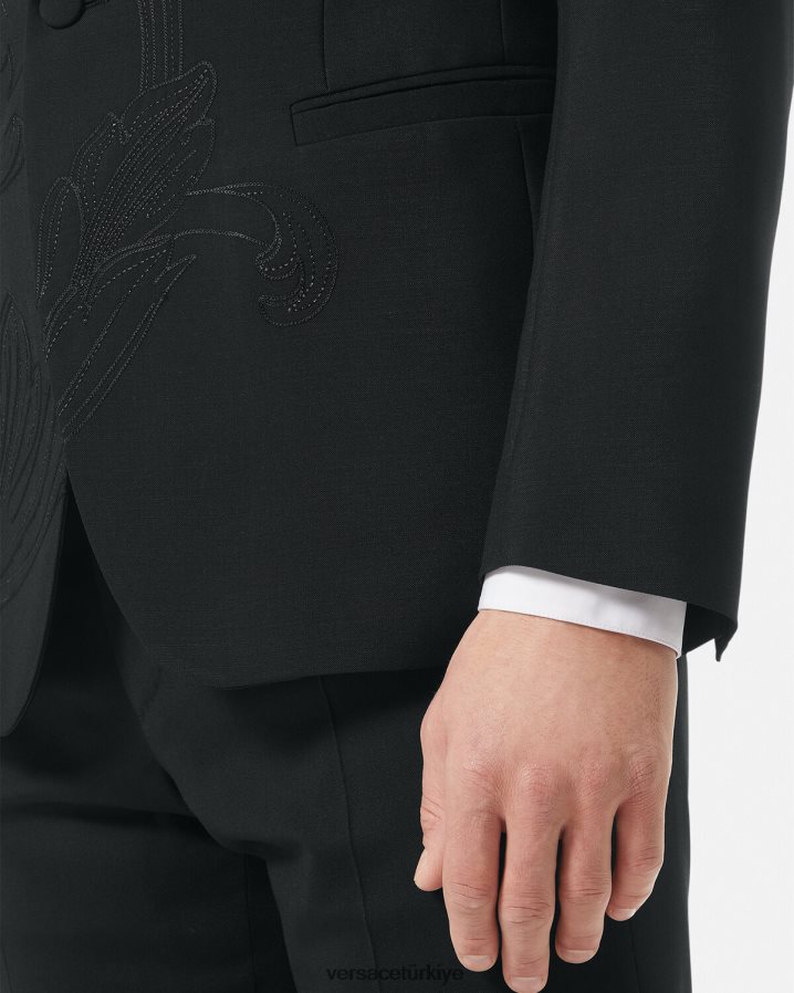 Versace barok işlemeli resmi blazer erkekler siyah Giyim B0HHR81262
