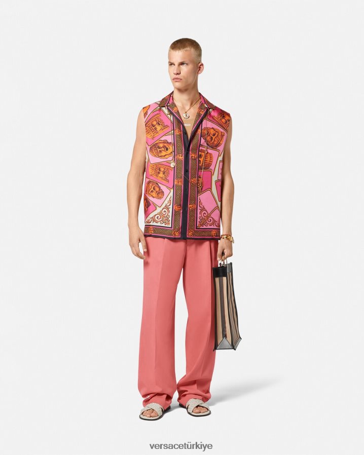 Versace geniş bacak resmi pantolon erkekler pembe Giyim B0HHR81274