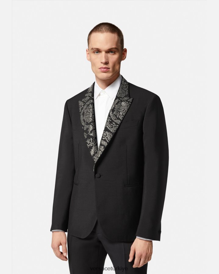 Versace çivili barok silueti blazer erkekler siyah Giyim B0HHR81275