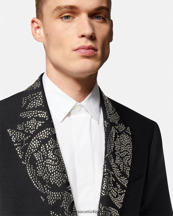 Versace çivili barok silueti blazer erkekler siyah Giyim B0HHR81275