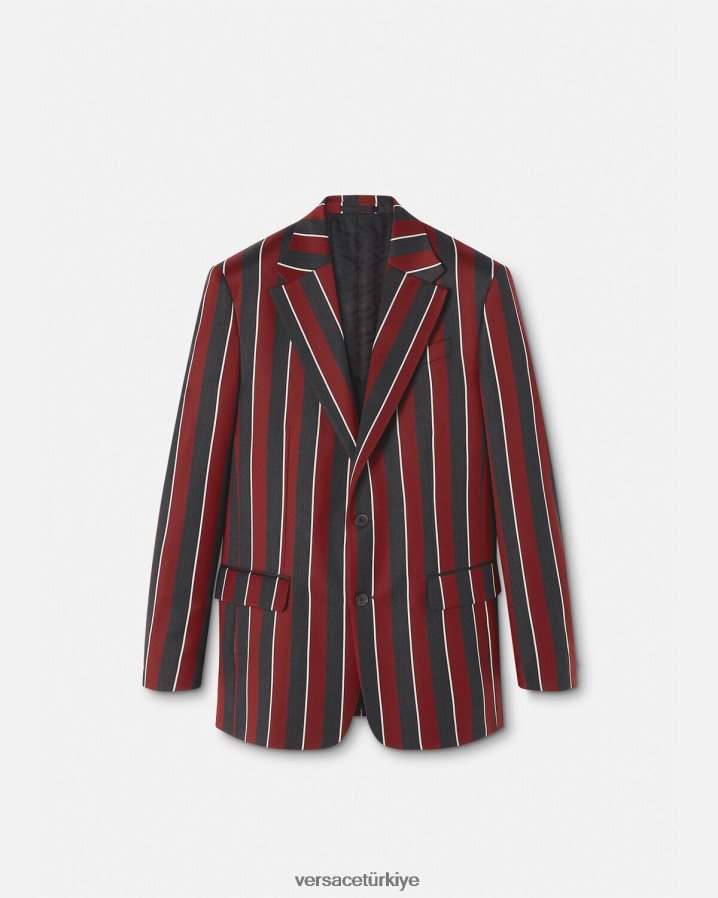 Versace çizgili tek sıra düğmeli blazer erkekler kırmızı ve gri Giyim B0HHR81271