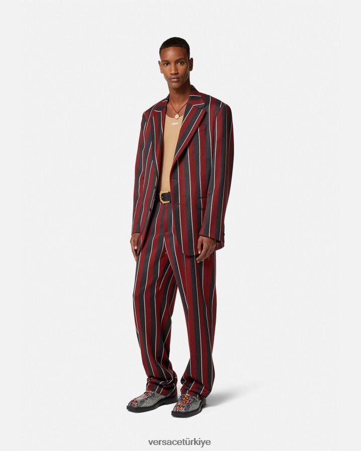 Versace çizgili tek sıra düğmeli blazer erkekler kırmızı ve gri Giyim B0HHR81271