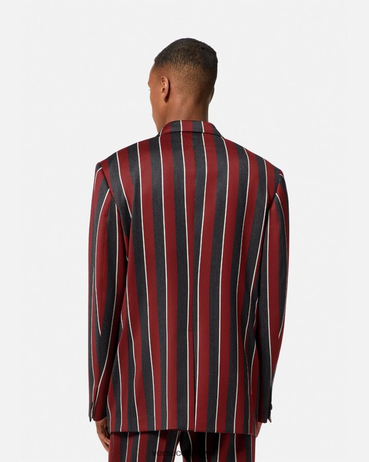 Versace çizgili tek sıra düğmeli blazer erkekler kırmızı ve gri Giyim B0HHR81271