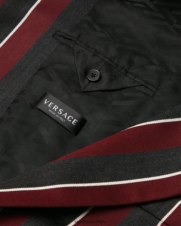Versace çizgili tek sıra düğmeli blazer erkekler kırmızı ve gri Giyim B0HHR81271