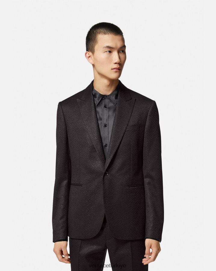 Versace la greca jakarlı blazer erkekler siyah Giyim B0HHR81277