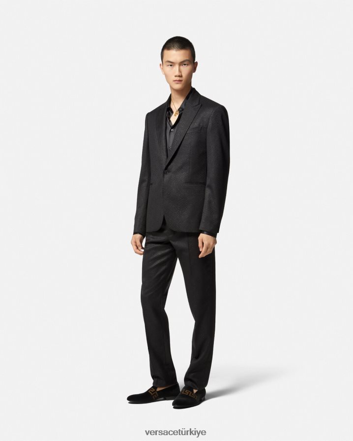 Versace la greca jakarlı pantolon erkekler siyah Giyim B0HHR81276
