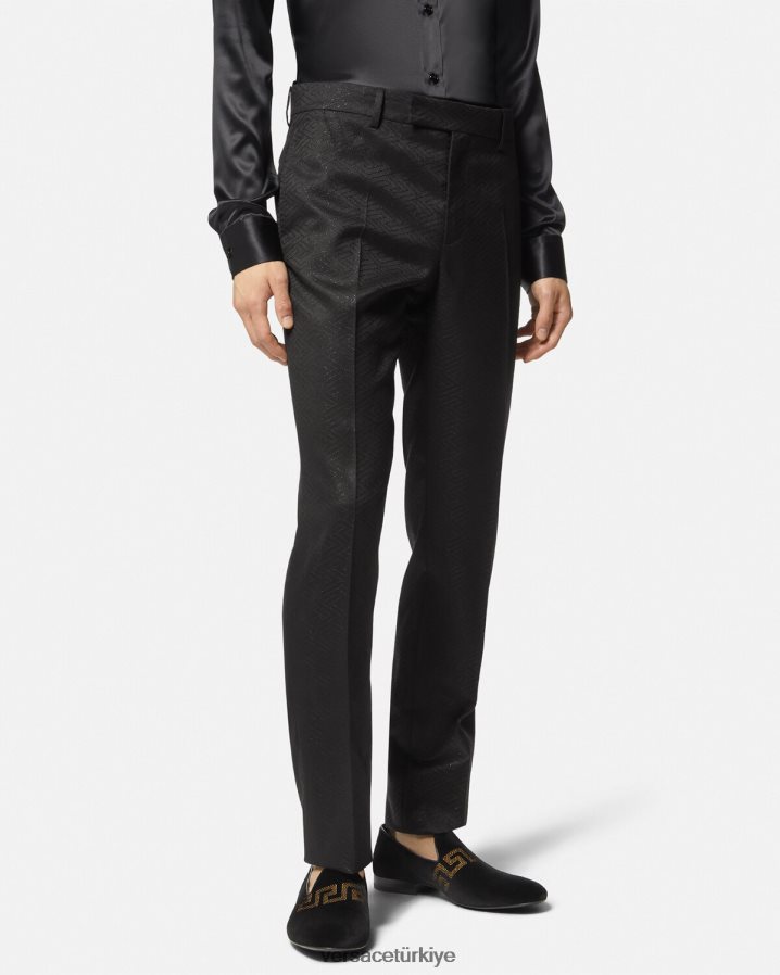 Versace la greca jakarlı pantolon erkekler siyah Giyim B0HHR81276