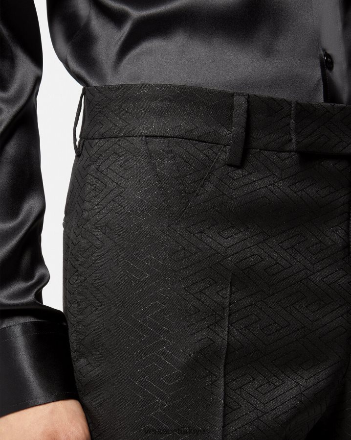 Versace la greca jakarlı pantolon erkekler siyah Giyim B0HHR81276