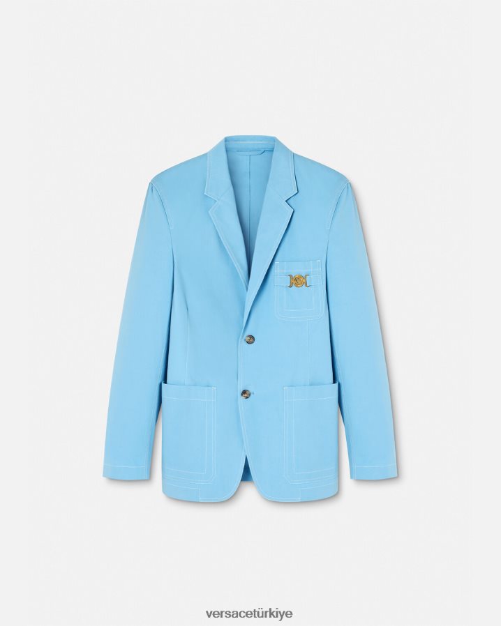 Versace medusa biggie tek sıra düğmeli blazer erkekler açık mavi Giyim B0HHR81266
