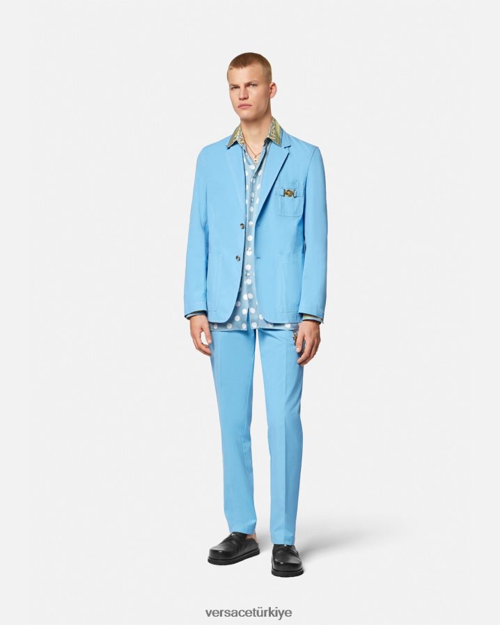 Versace medusa biggie tek sıra düğmeli blazer erkekler açık mavi Giyim B0HHR81266