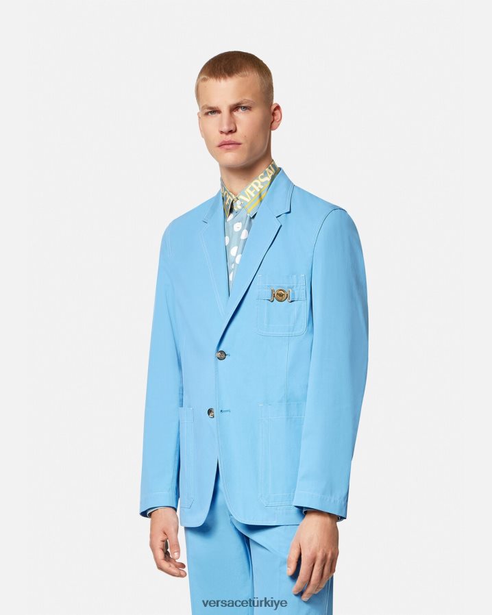 Versace medusa biggie tek sıra düğmeli blazer erkekler açık mavi Giyim B0HHR81266