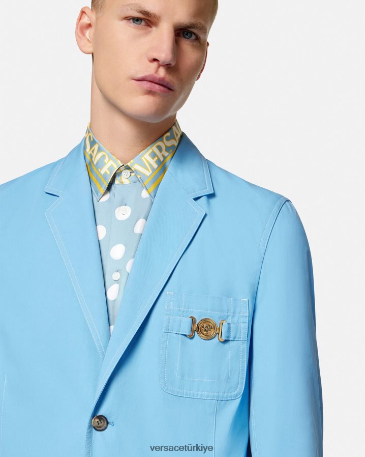 Versace medusa biggie tek sıra düğmeli blazer erkekler açık mavi Giyim B0HHR81266