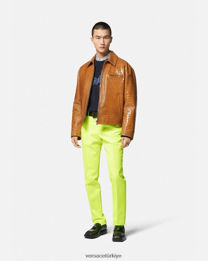 Versace Croc efektli deri bluz ceket erkekler turuncu Giyim B0HHR81255