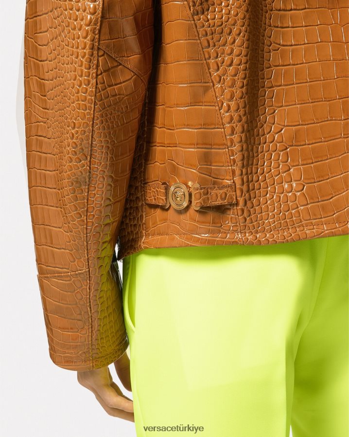 Versace Croc efektli deri bluz ceket erkekler turuncu Giyim B0HHR81255