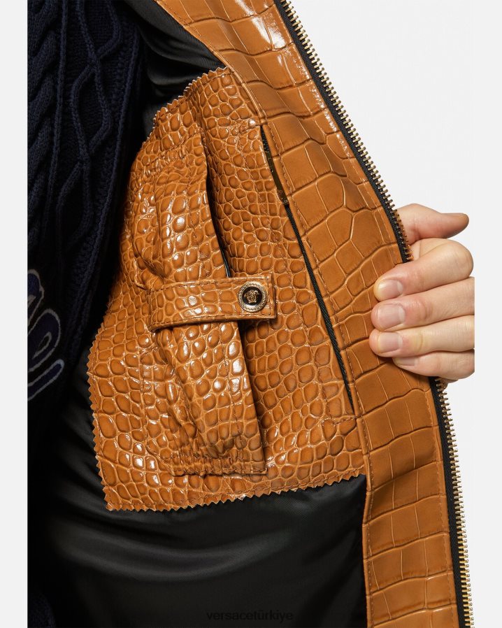 Versace Croc efektli deri bluz ceket erkekler turuncu Giyim B0HHR81255