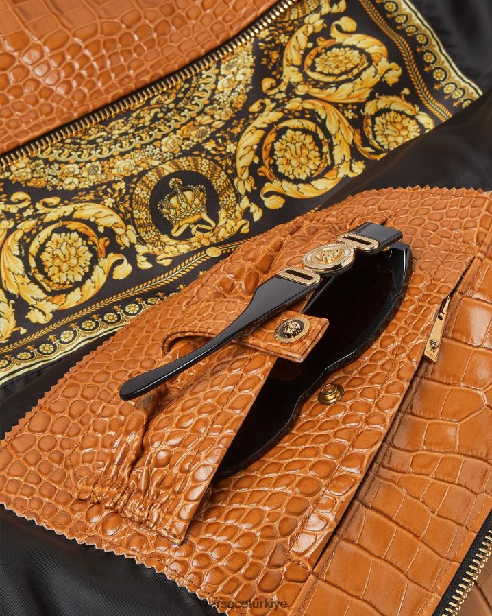 Versace Croc efektli deri bluz ceket erkekler turuncu Giyim B0HHR81255