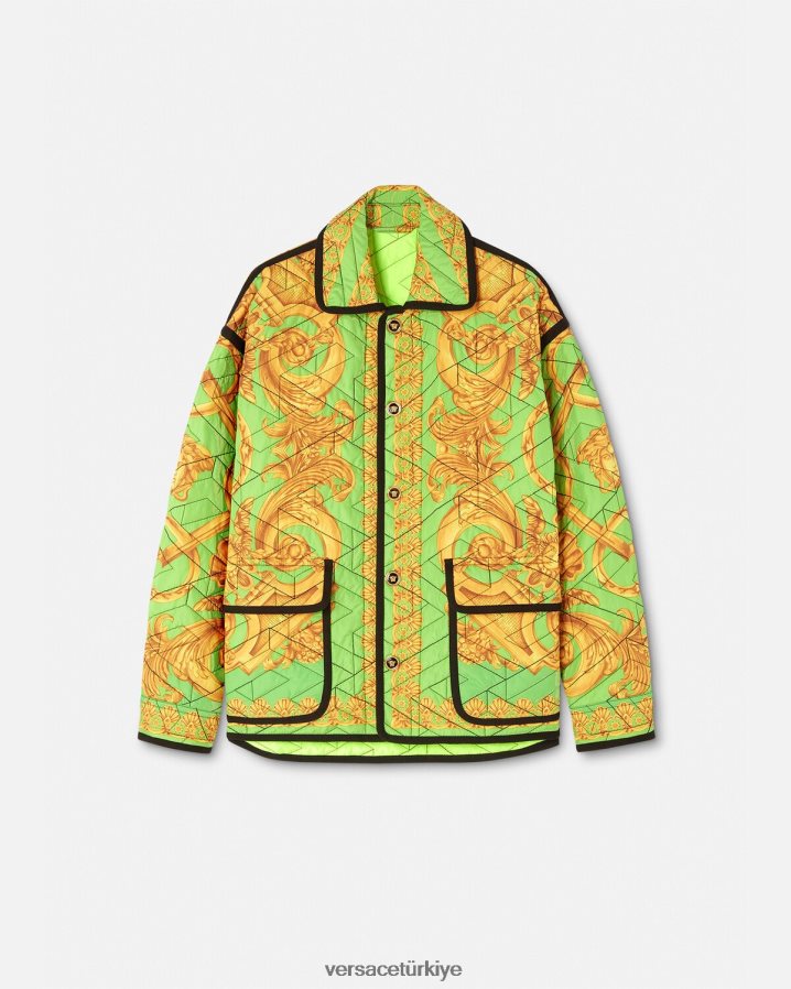Versace barocco 660 kapitone bluz ceket erkekler altın ve yeşil Giyim B0HHR81242