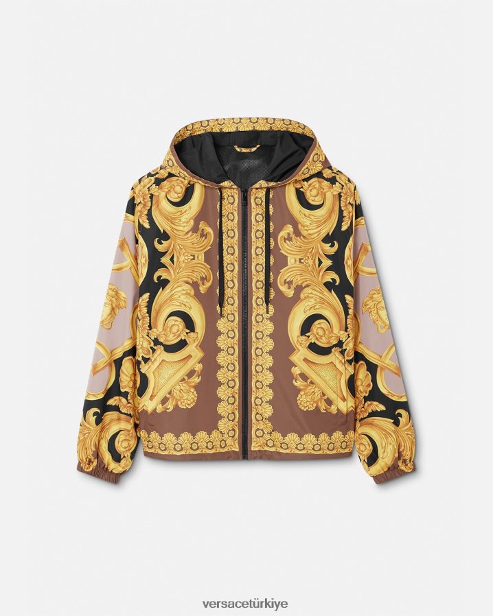 Versace barocco 660 rüzgarlık ceket erkekler kahverengi ve altın Giyim B0HHR81241