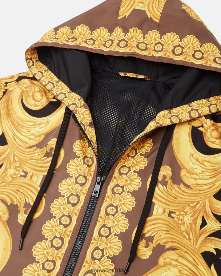 Versace barocco 660 rüzgarlık ceket erkekler kahverengi ve altın Giyim B0HHR81241