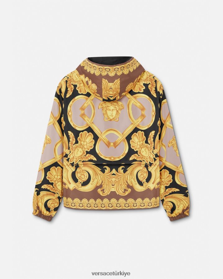 Versace barocco 660 rüzgarlık ceket erkekler kahverengi ve altın Giyim B0HHR81241