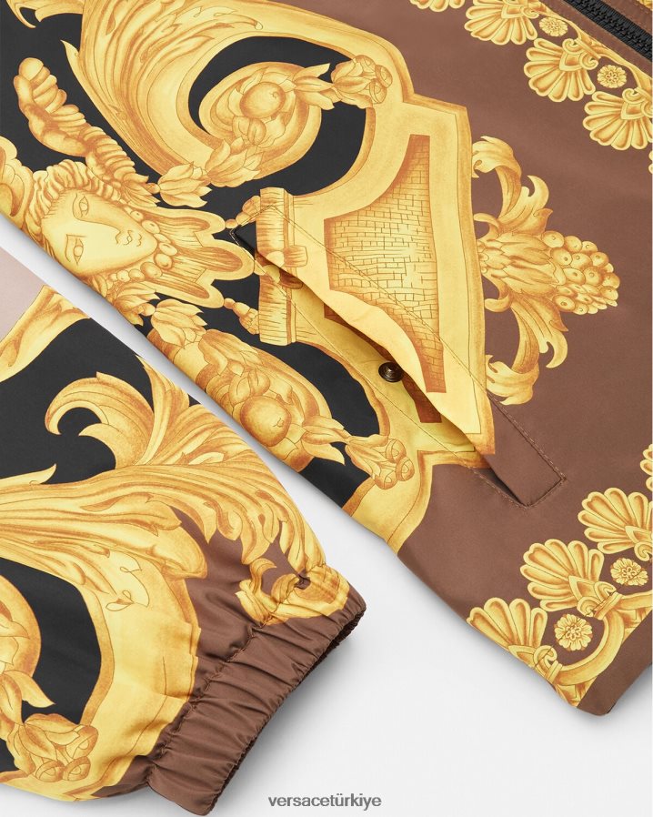 Versace barocco 660 rüzgarlık ceket erkekler kahverengi ve altın Giyim B0HHR81241