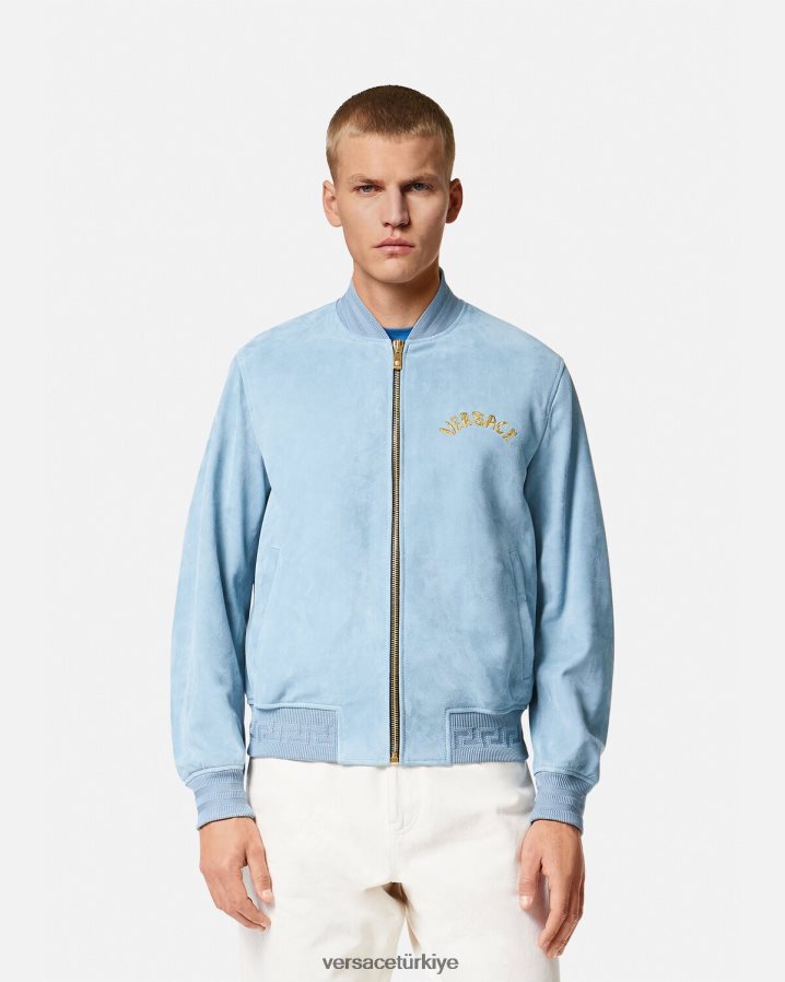 Versace deniz kabuğu barok logolu süet ceket erkekler açık mavi Giyim B0HHR81223