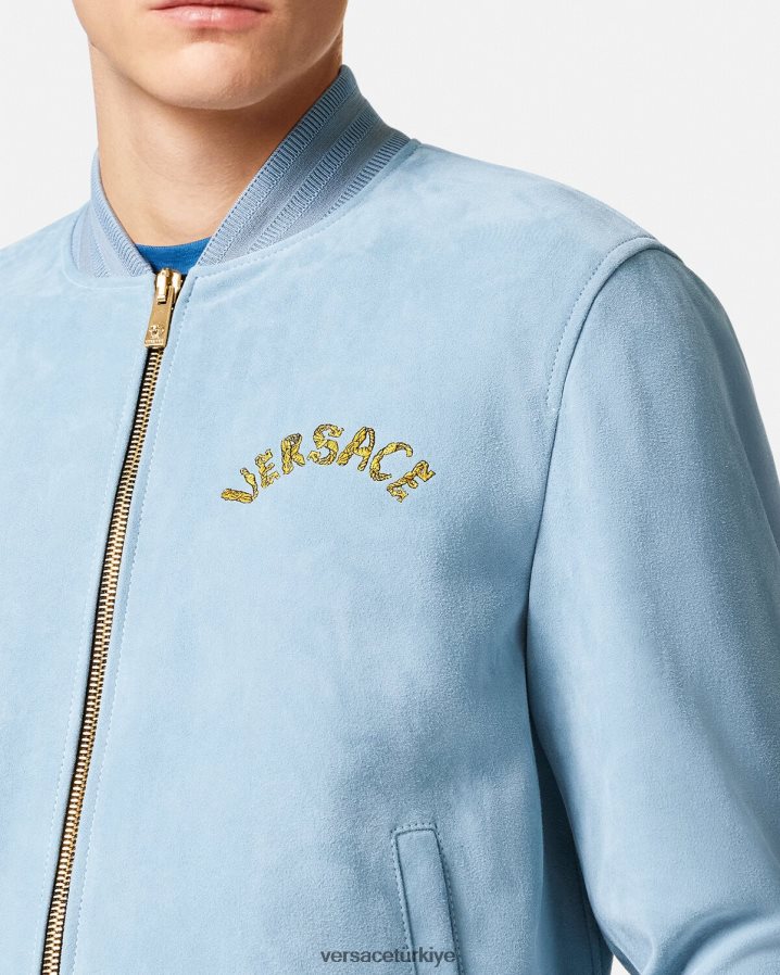 Versace deniz kabuğu barok logolu süet ceket erkekler açık mavi Giyim B0HHR81223