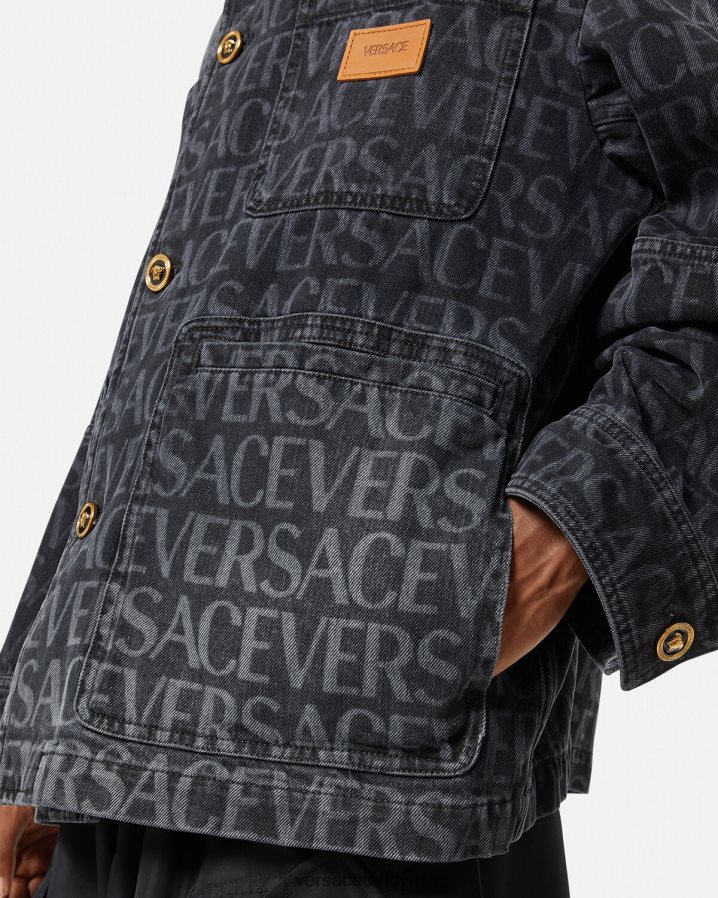 Versace genel denim ceket erkekler siyah ve baskı Giyim B0HHR81224