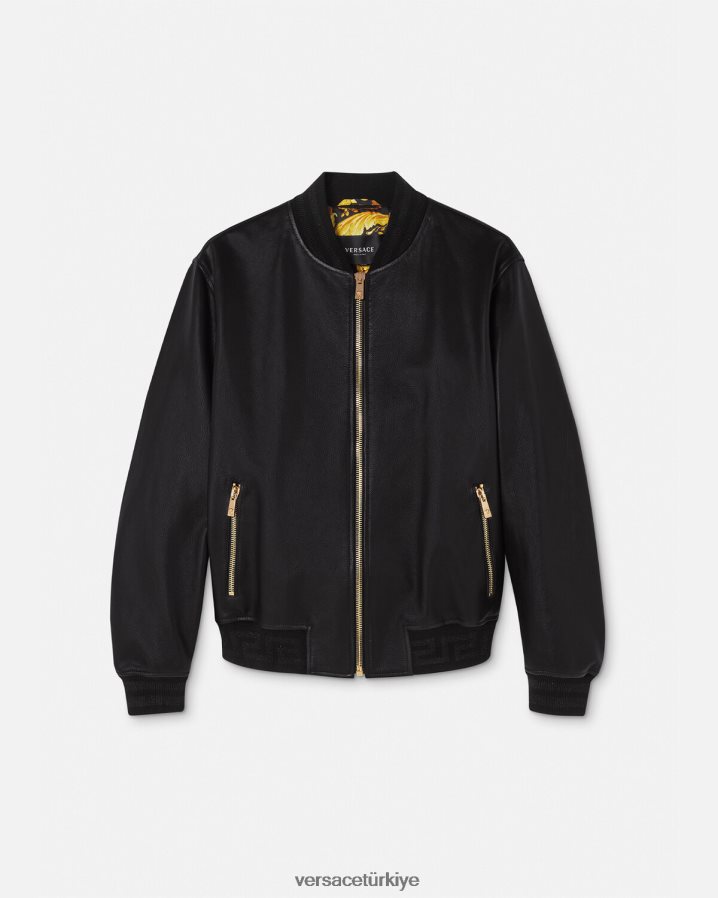 Versace greca deri bomber ceket erkekler siyah Giyim B0HHR81225