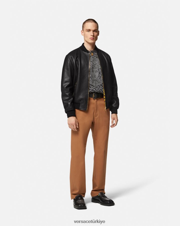 Versace greca deri bomber ceket erkekler siyah Giyim B0HHR81225