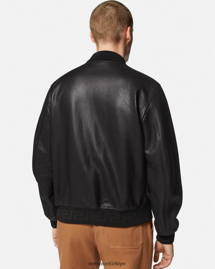 Versace greca deri bomber ceket erkekler siyah Giyim B0HHR81225