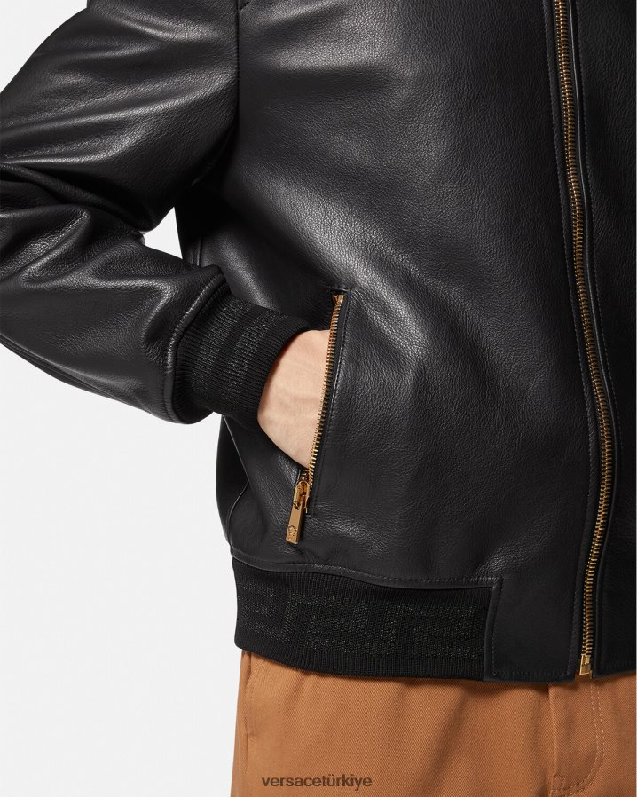 Versace greca deri bomber ceket erkekler siyah Giyim B0HHR81225