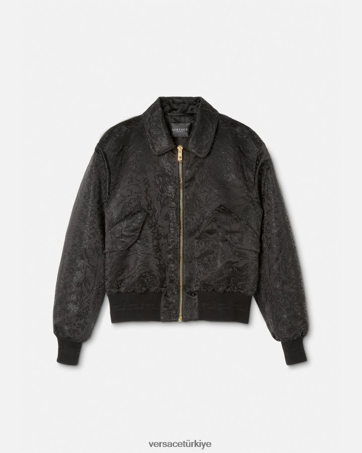 Versace işlemeli barok silueti bomber ceket erkekler siyah Giyim B0HHR81226