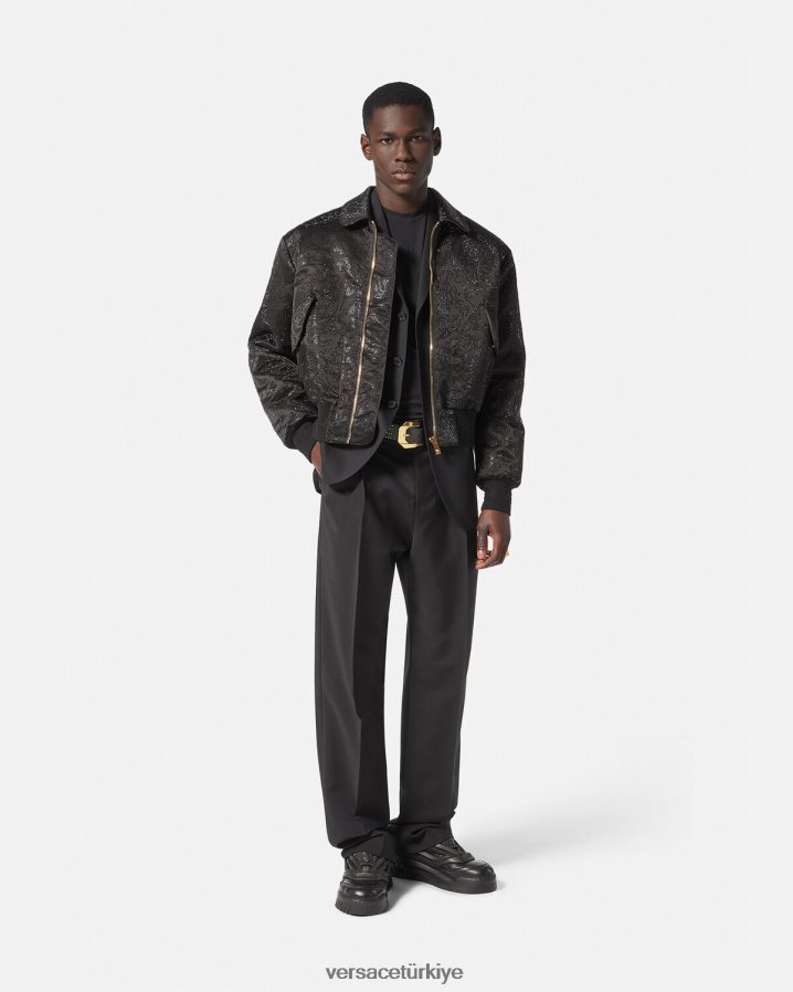 Versace işlemeli barok silueti bomber ceket erkekler siyah Giyim B0HHR81226
