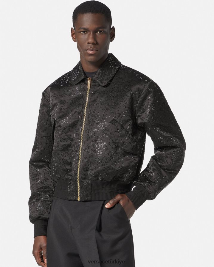 Versace işlemeli barok silueti bomber ceket erkekler siyah Giyim B0HHR81226