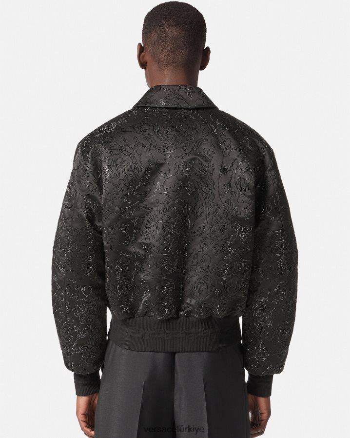 Versace işlemeli barok silueti bomber ceket erkekler siyah Giyim B0HHR81226