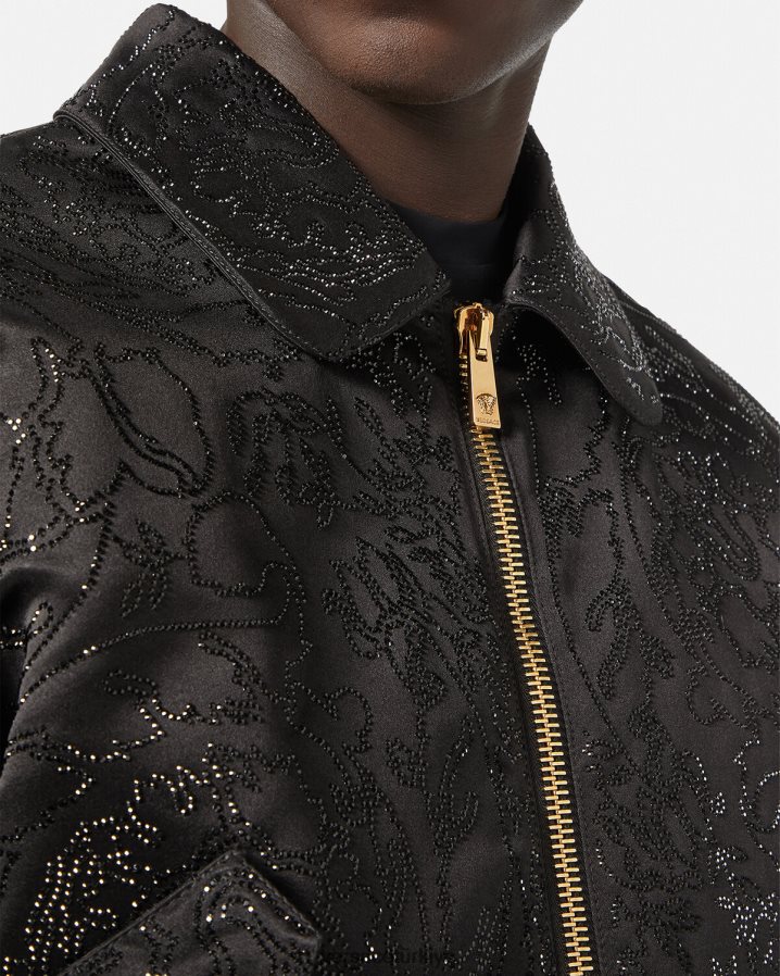 Versace işlemeli barok silueti bomber ceket erkekler siyah Giyim B0HHR81226