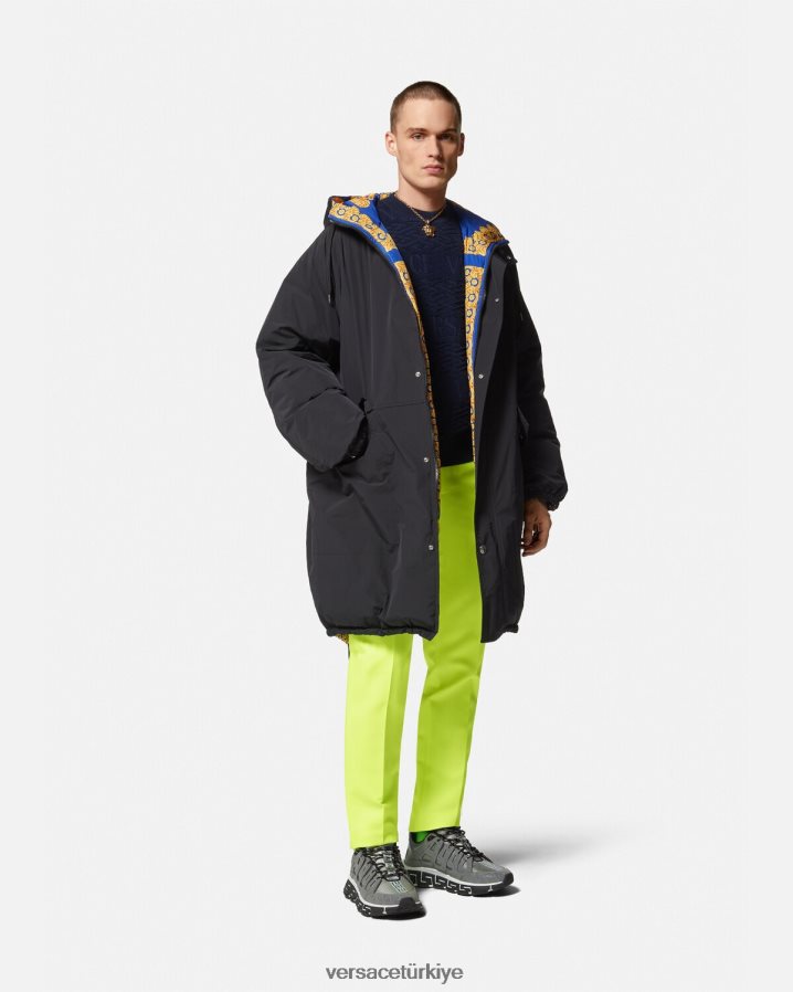 Versace çift ​​taraflı barocco 660 kirpi parka erkekler mavi ve altın Giyim B0HHR81239