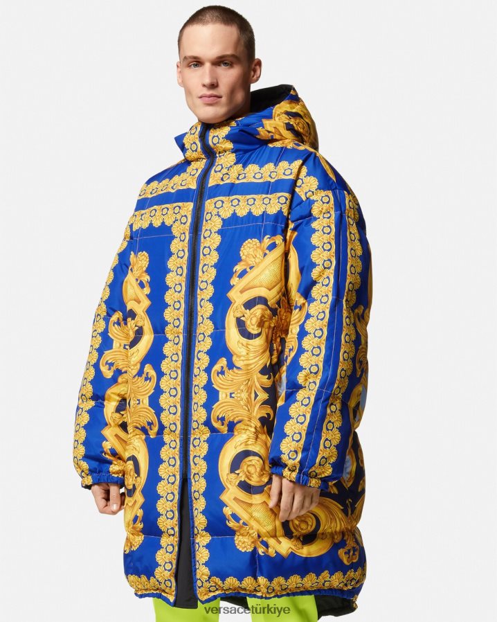 Versace çift ​​taraflı barocco 660 kirpi parka erkekler mavi ve altın Giyim B0HHR81239