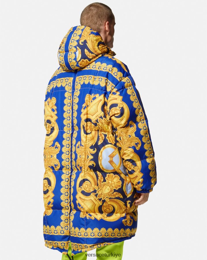 Versace çift ​​taraflı barocco 660 kirpi parka erkekler mavi ve altın Giyim B0HHR81239
