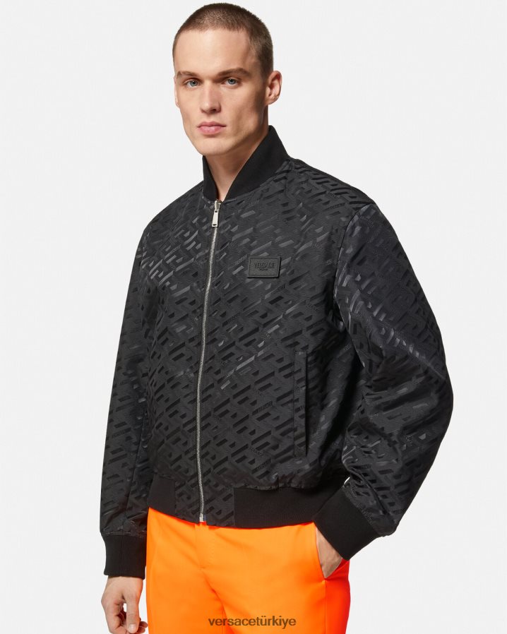 Versace çift ​​taraflı la greca bomber ceket erkekler siyah Giyim B0HHR81246