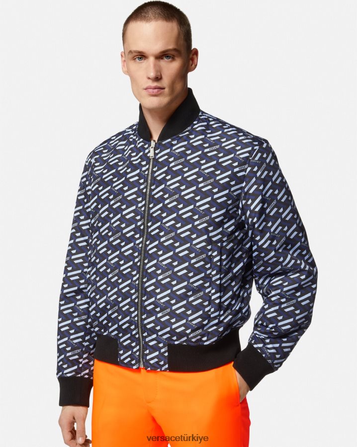 Versace çift ​​taraflı la greca bomber ceket erkekler siyah Giyim B0HHR81246