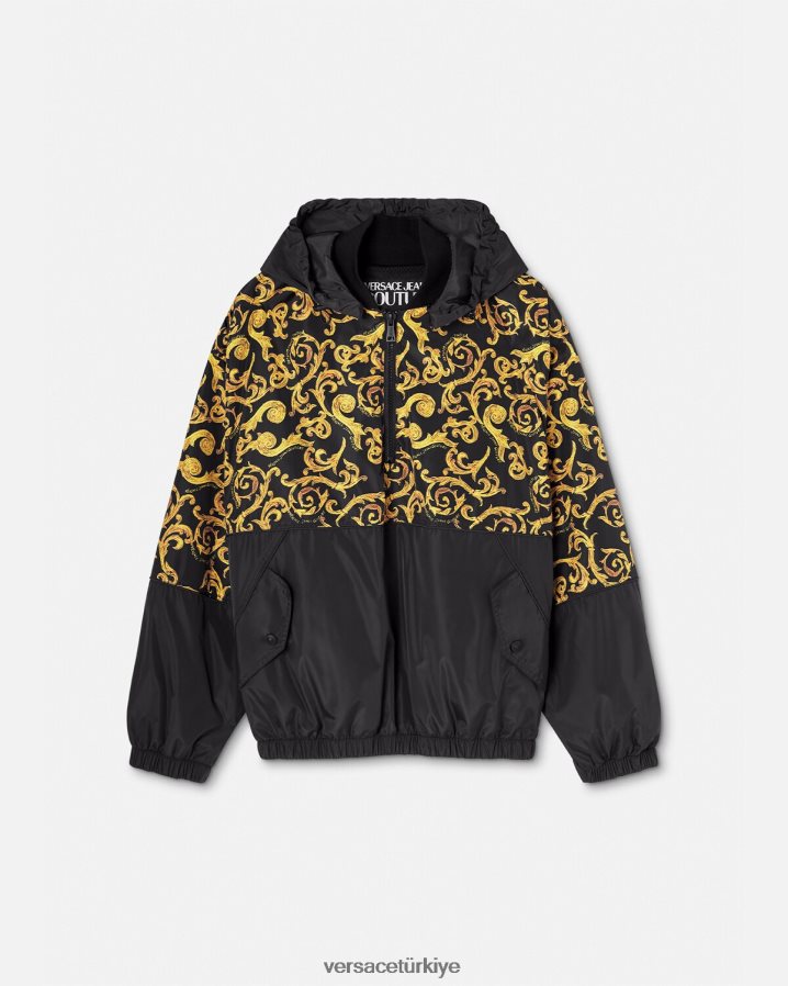 Versace kroki couture kapüşonlu ceket erkekler siyah altın Giyim B0HHR82380