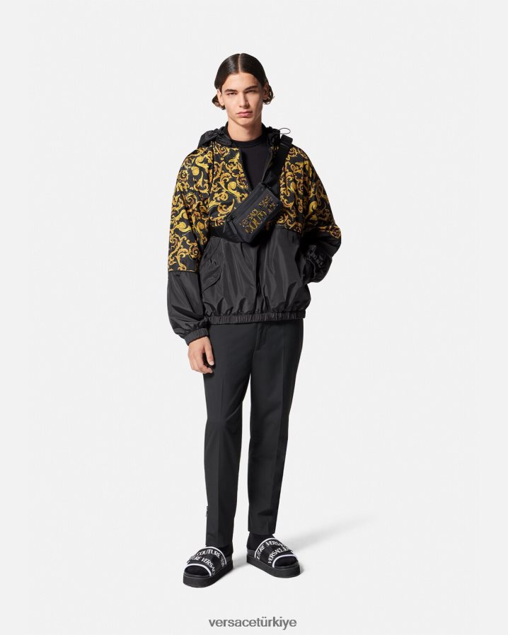 Versace kroki couture kapüşonlu ceket erkekler siyah altın Giyim B0HHR82380
