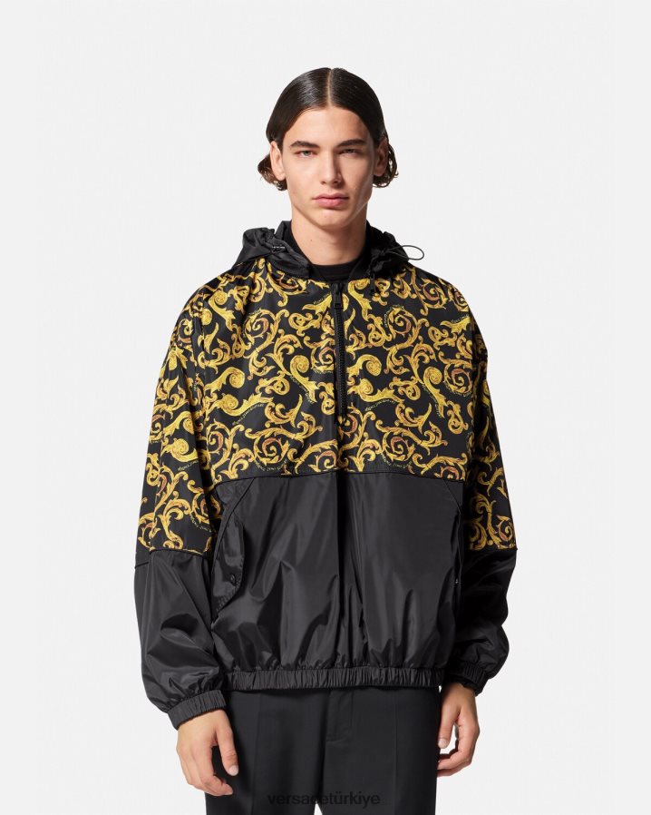 Versace kroki couture kapüşonlu ceket erkekler siyah altın Giyim B0HHR82380