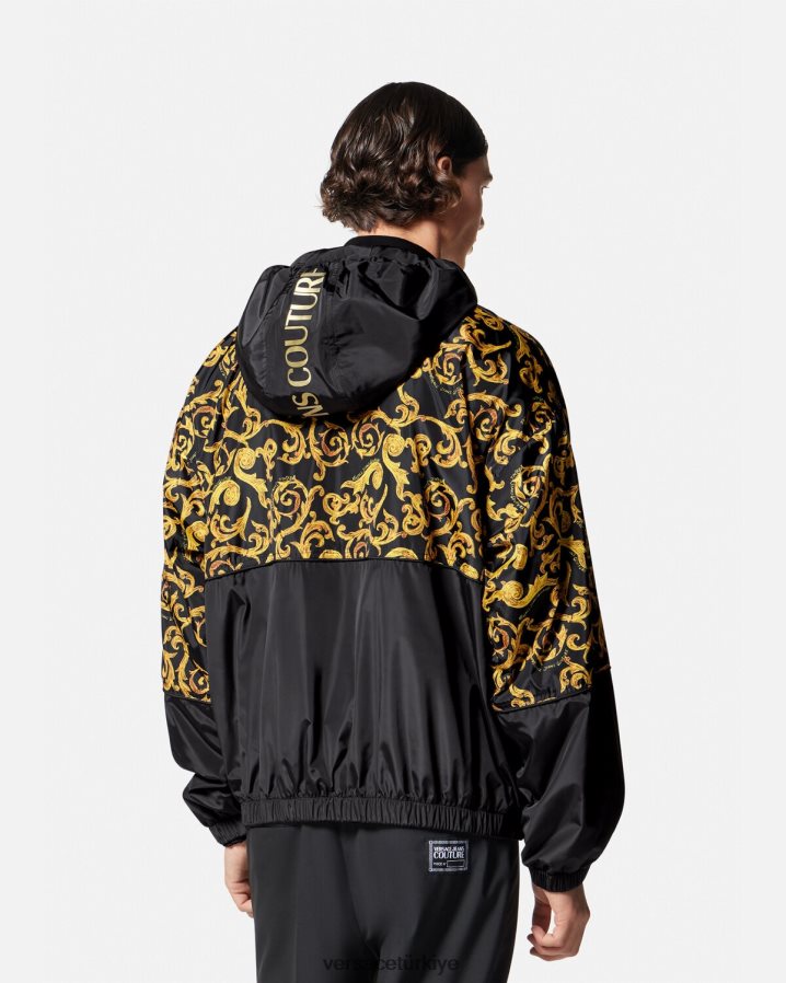 Versace kroki couture kapüşonlu ceket erkekler siyah altın Giyim B0HHR82380