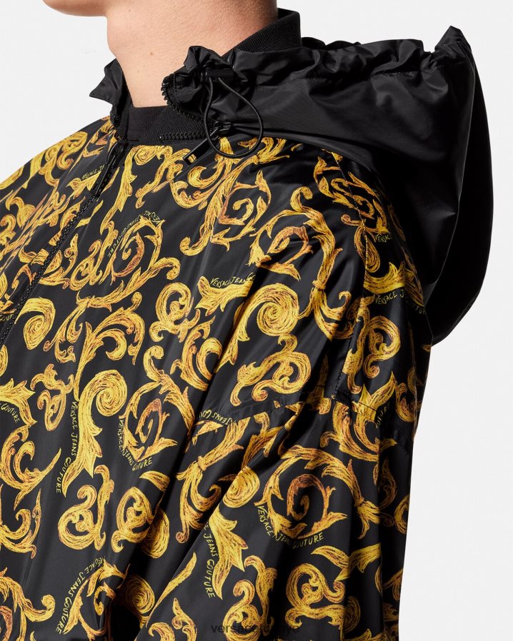 Versace kroki couture kapüşonlu ceket erkekler siyah altın Giyim B0HHR82380