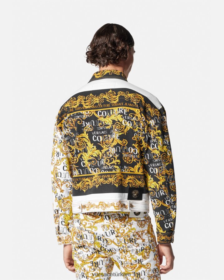 Versace logo couture denim ceket erkekler altın ve beyaz Giyim B0HHR82416