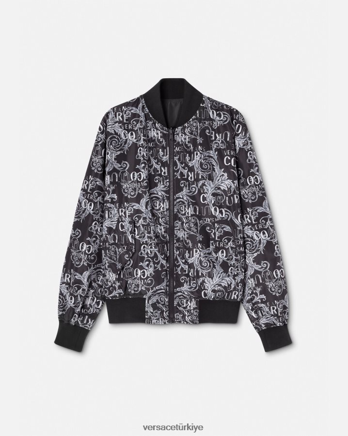 Versace logo couture çift taraflı ceket erkekler siyah ve baskı Giyim B0HHR82415